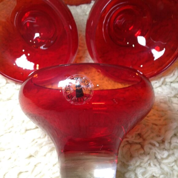 VINTAGE 5 Amber MCM Fiery Red Martini Glasses; Hand Blown, Quality, Unique, Chic - Picture 7 of 7